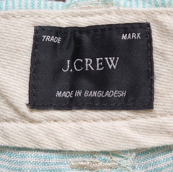 J Crew Linen Shorts Men’s 35 Green White Striped 9” Inseam Casual Lightweight - Picture 5 of 7